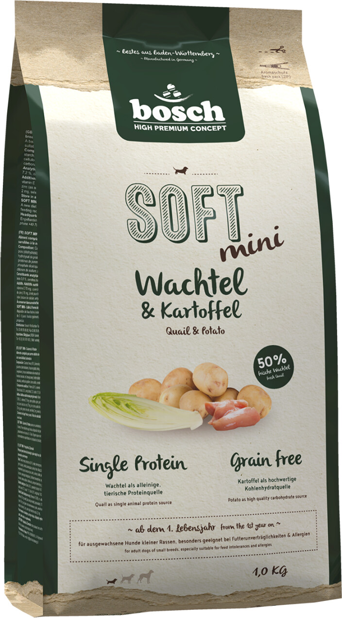 bosch HPC Soft Mini dog quail & potato dry food 1kg
