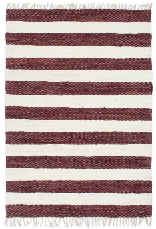 VidaXL Hand made red and white striped rug 160 x 230 cm