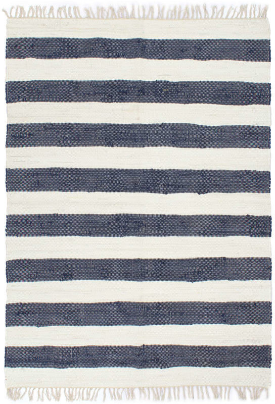 VidaXL Hand made white and blue striped rug 160 x 230 cm