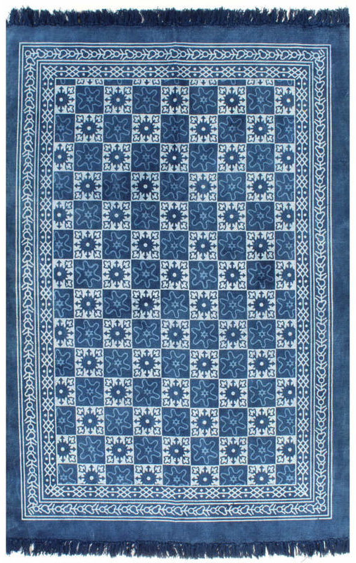 VidaXL Blue checked design cotton rug 160 x 230 cm