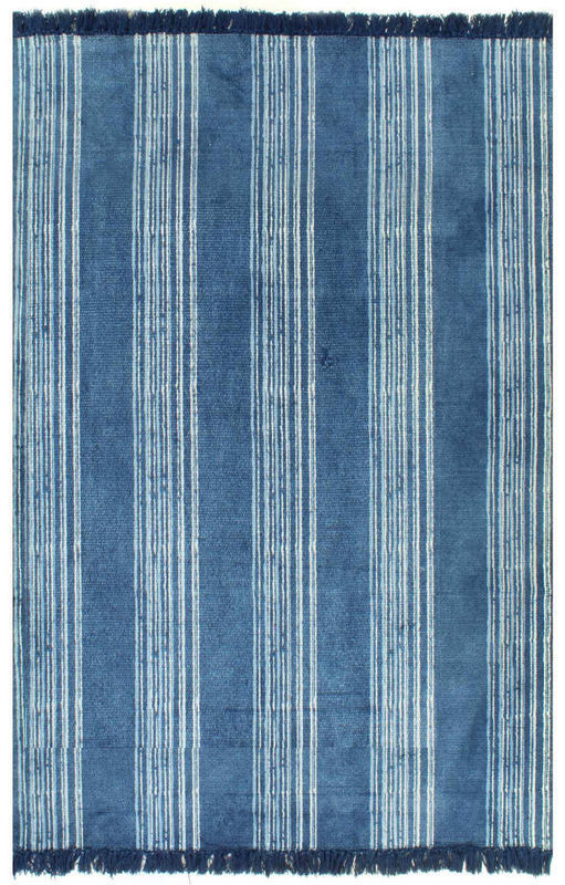 VidaXL Cotton blue striped design rug 120 x 180 cm
