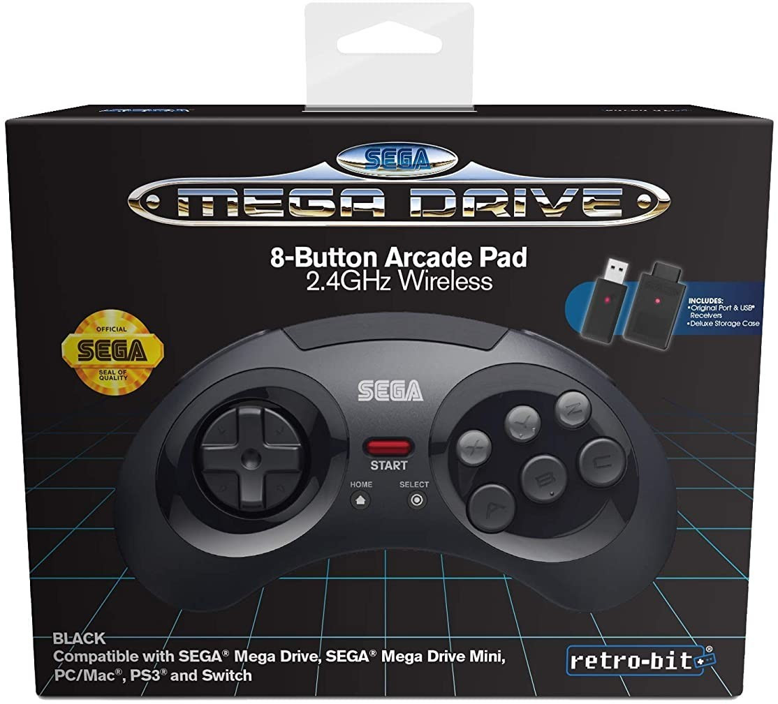 Retro Bit Sega Mega Drive 8-Button Arcade Pad 2.4GHz Wireless Black