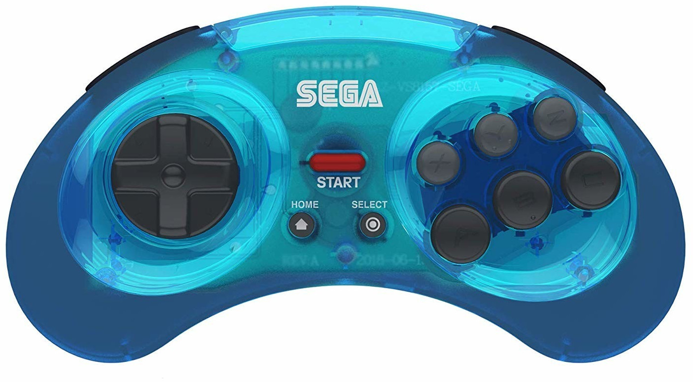 Retro Bit Sega Mega Drive 8-Button Arcade Pad 2.4GHz Wireless Clear Blue