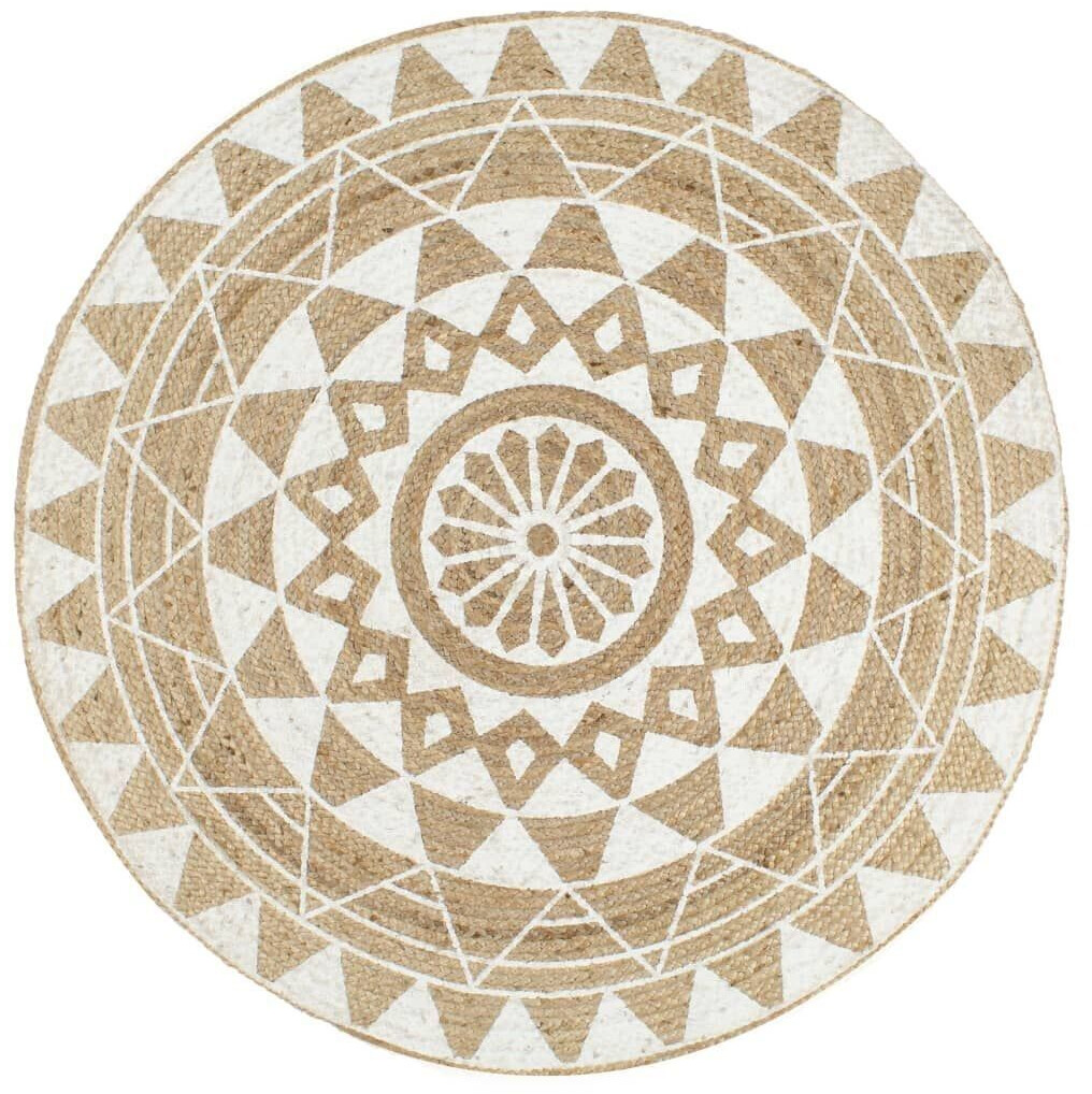 VidaXL Round jute rug with white print 150 cm