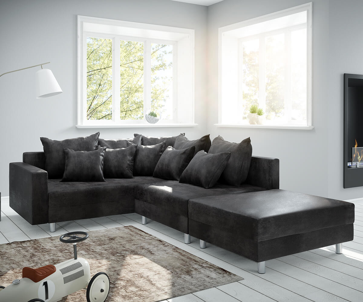 DeLife Clovis with armrest/stool ottoman left anthracite