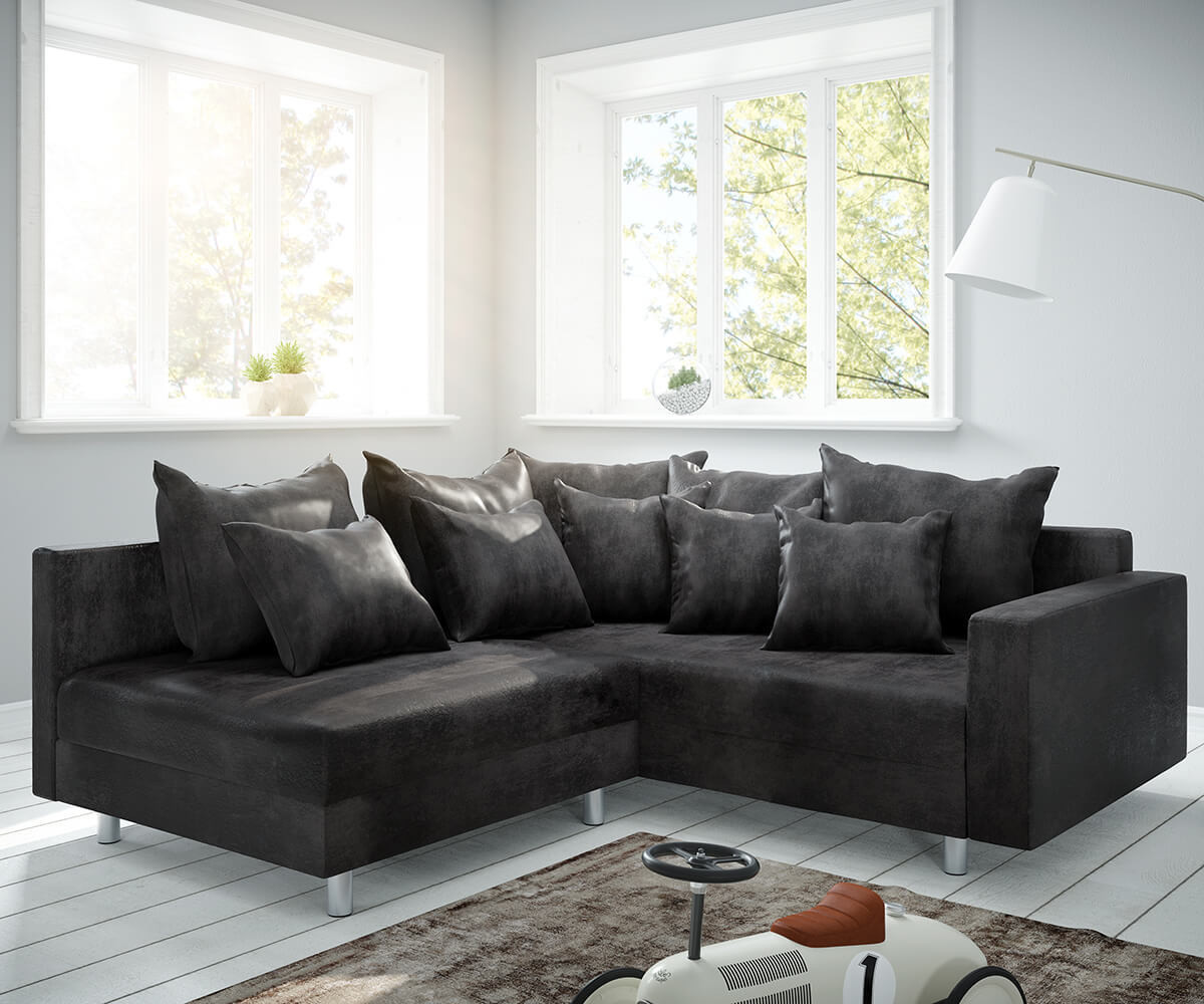 DeLife Clovis with armrest ottoman right anthracite