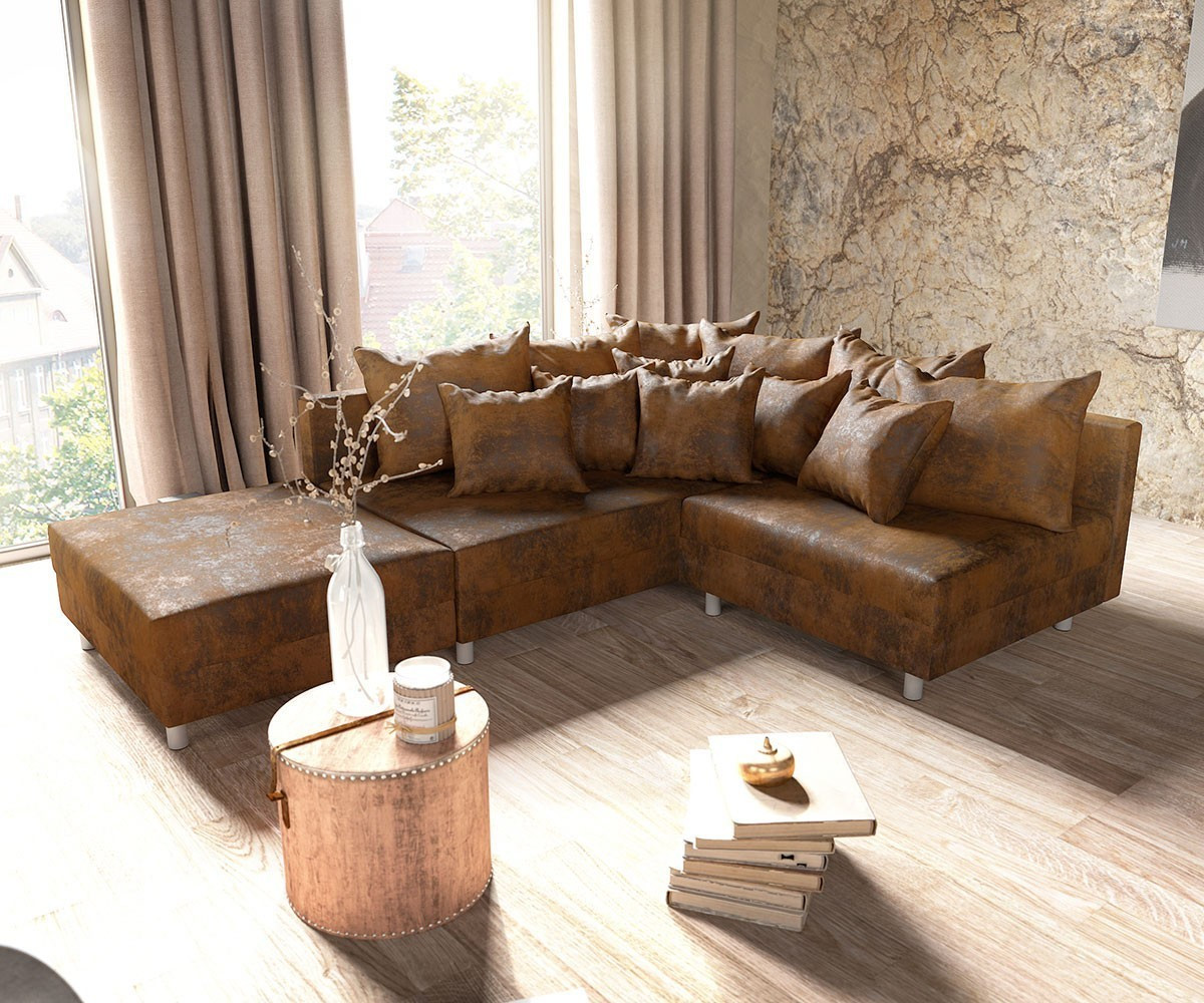 DeLife Clovis with stool ottoman left brown
