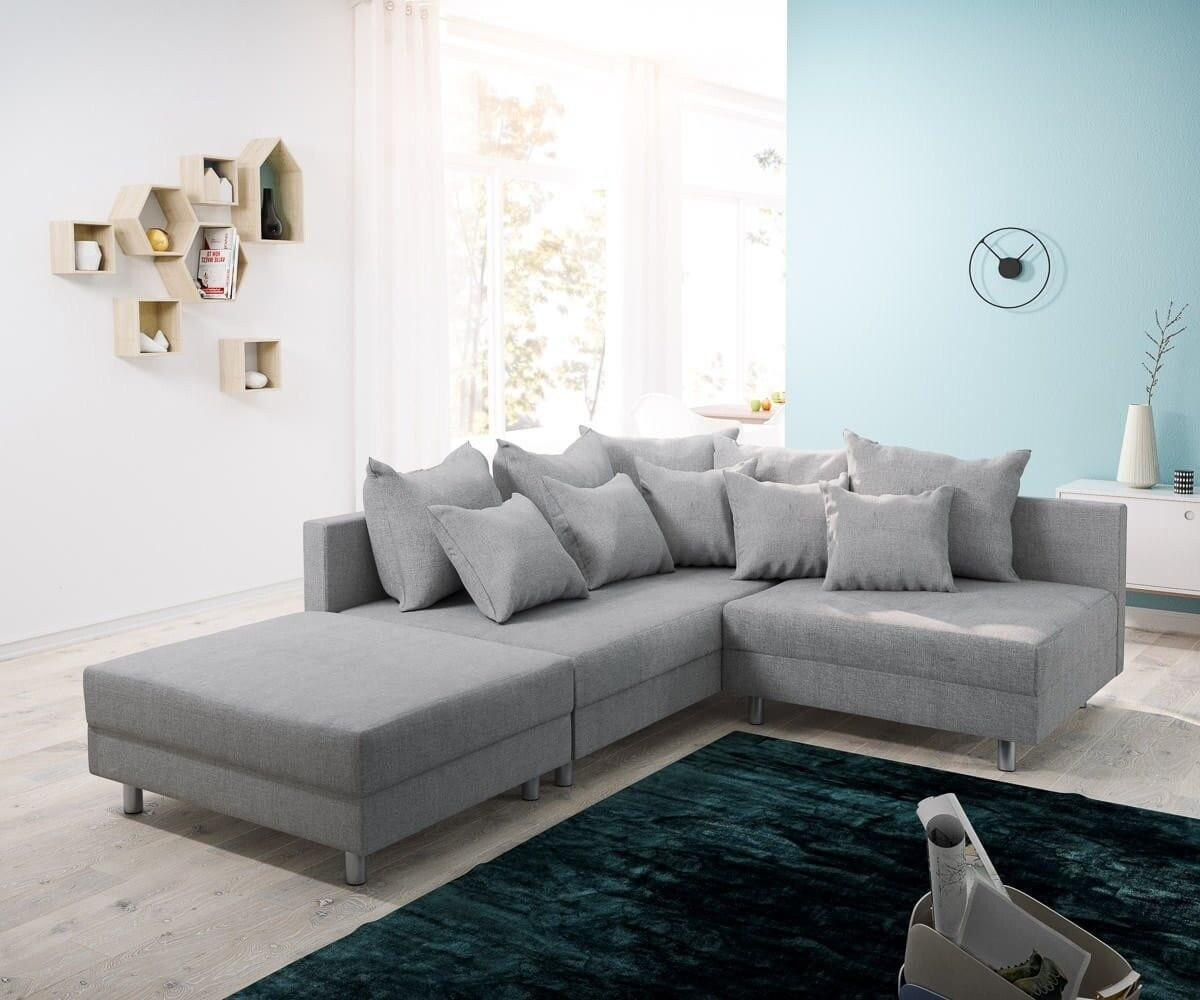 DeLife Clovis flat weave with stool ottoman left grey