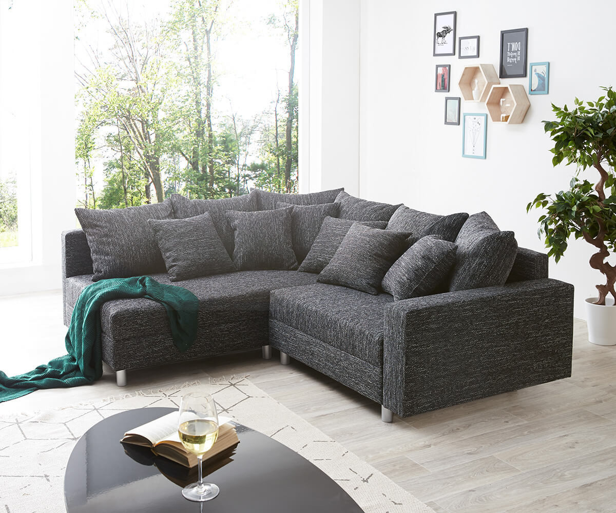 DeLife Clovis structured fabric with ottoman left black