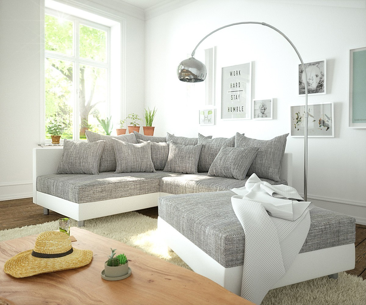 DeLife Clovis with stool ottoman left white/light grey
