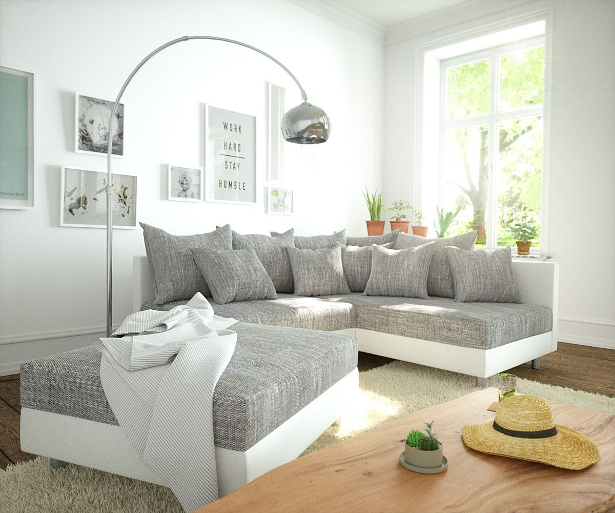 DeLife Clovis with stool ottoman right white/light grey