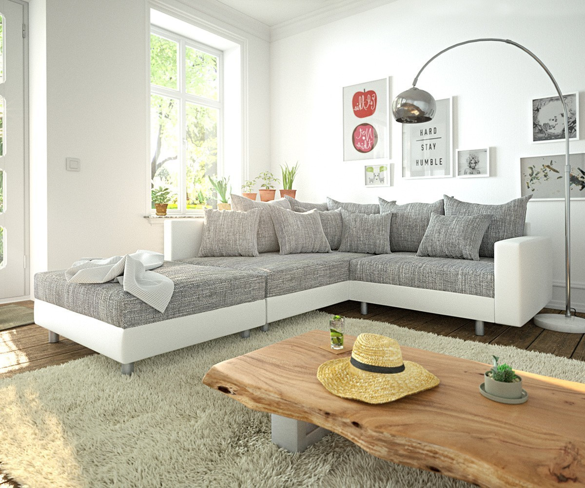DeLife Clovis with stool/armrest ottoman left white/light grey