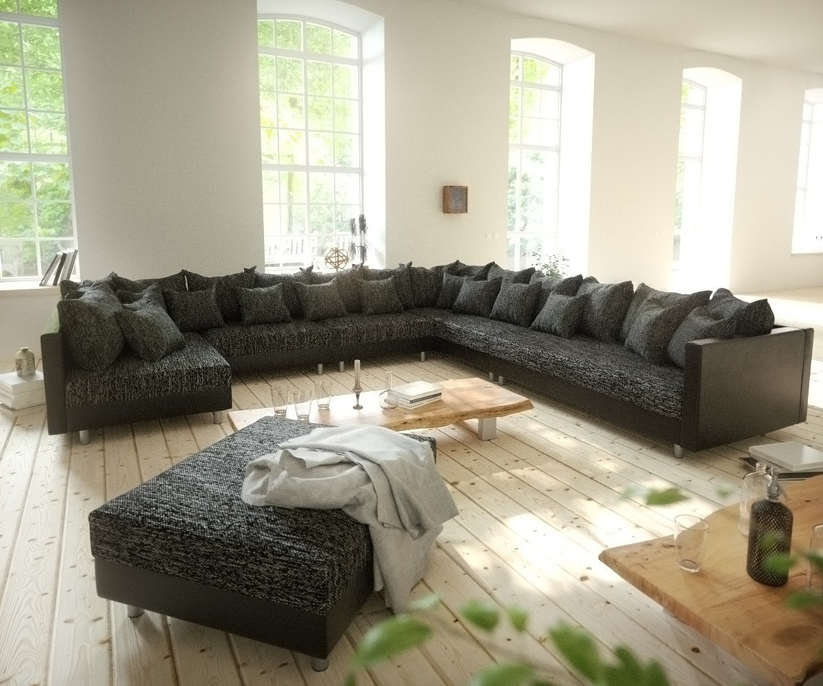 DeLife Clovis XXL with stool ottoman right black