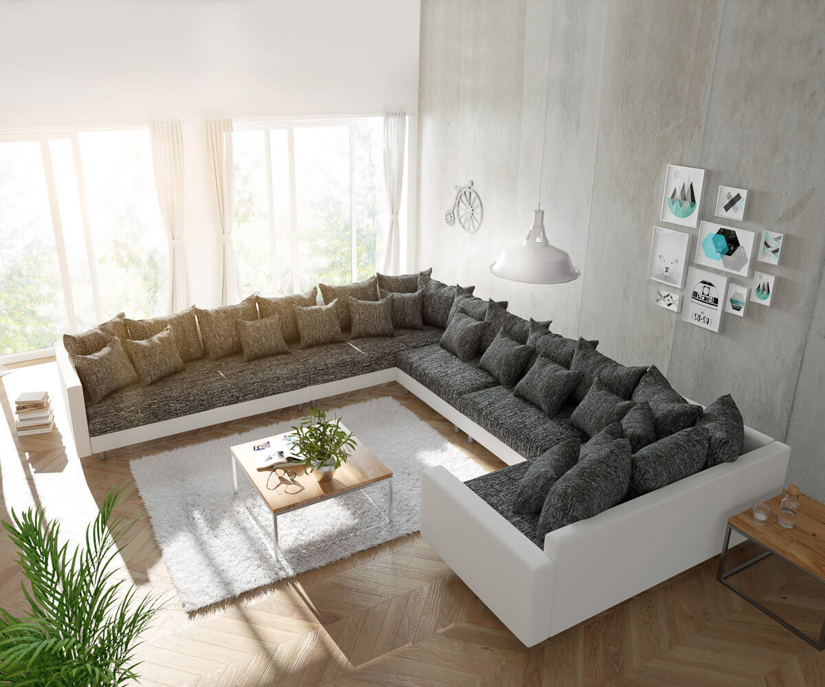 DeLife Clovis XXL with ottoman left white/black