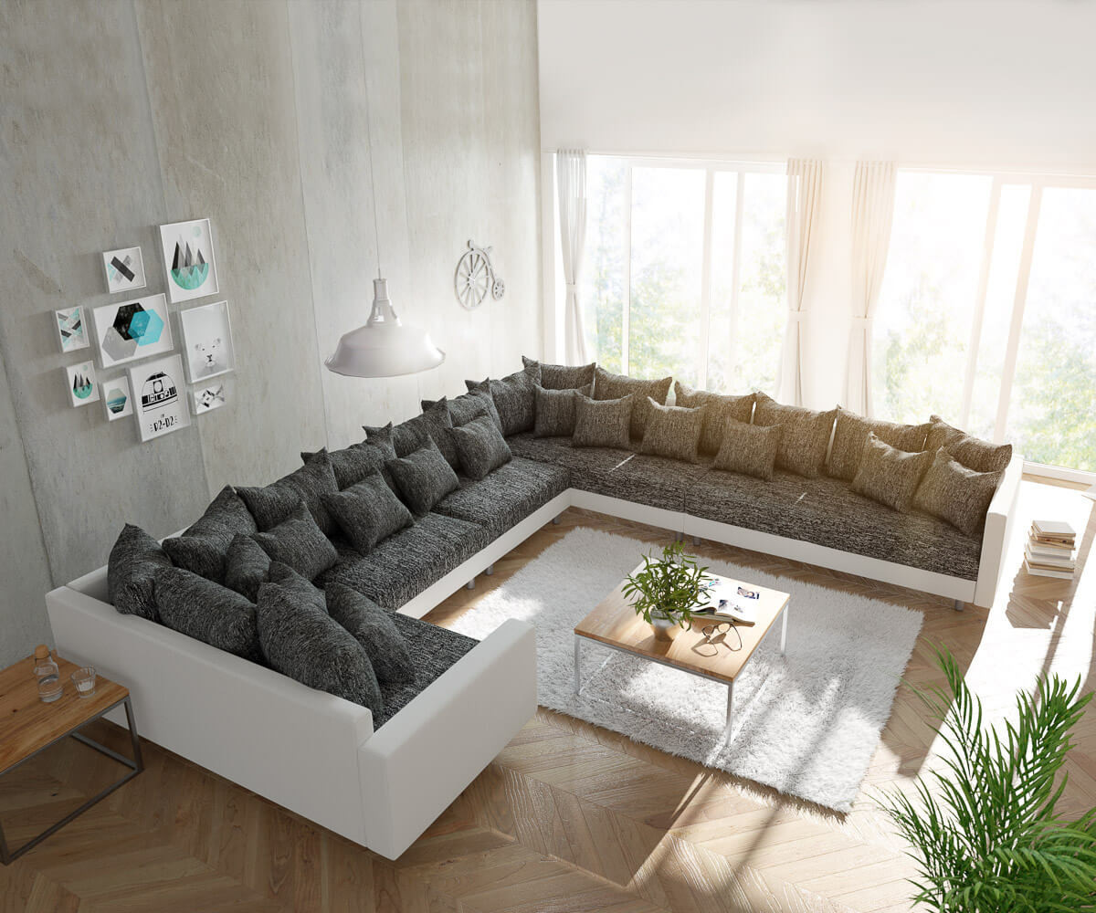 DeLife Clovis XXL with armrest ottoman right white/black