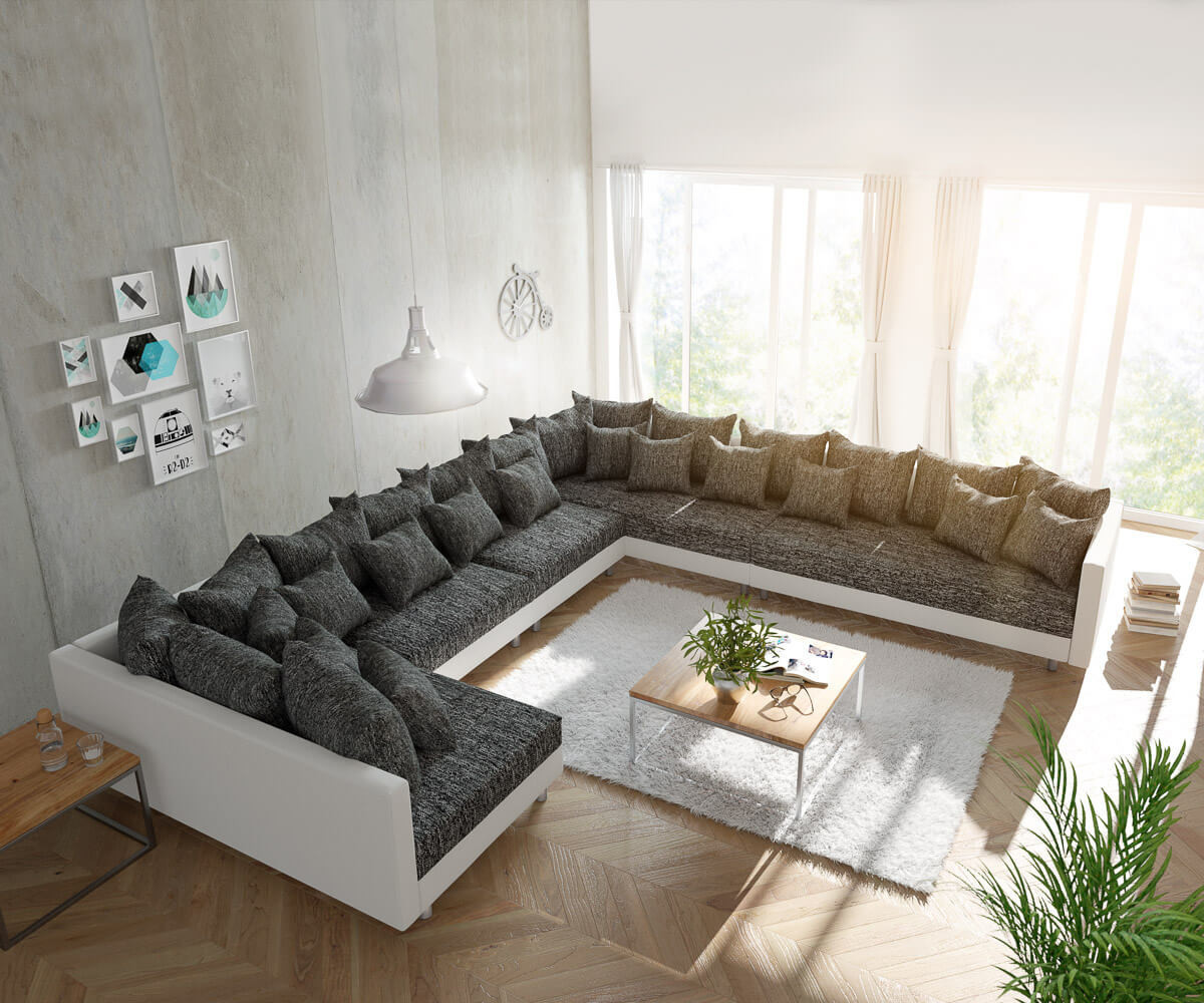 DeLife Clovis XXL ottoman right white/black
