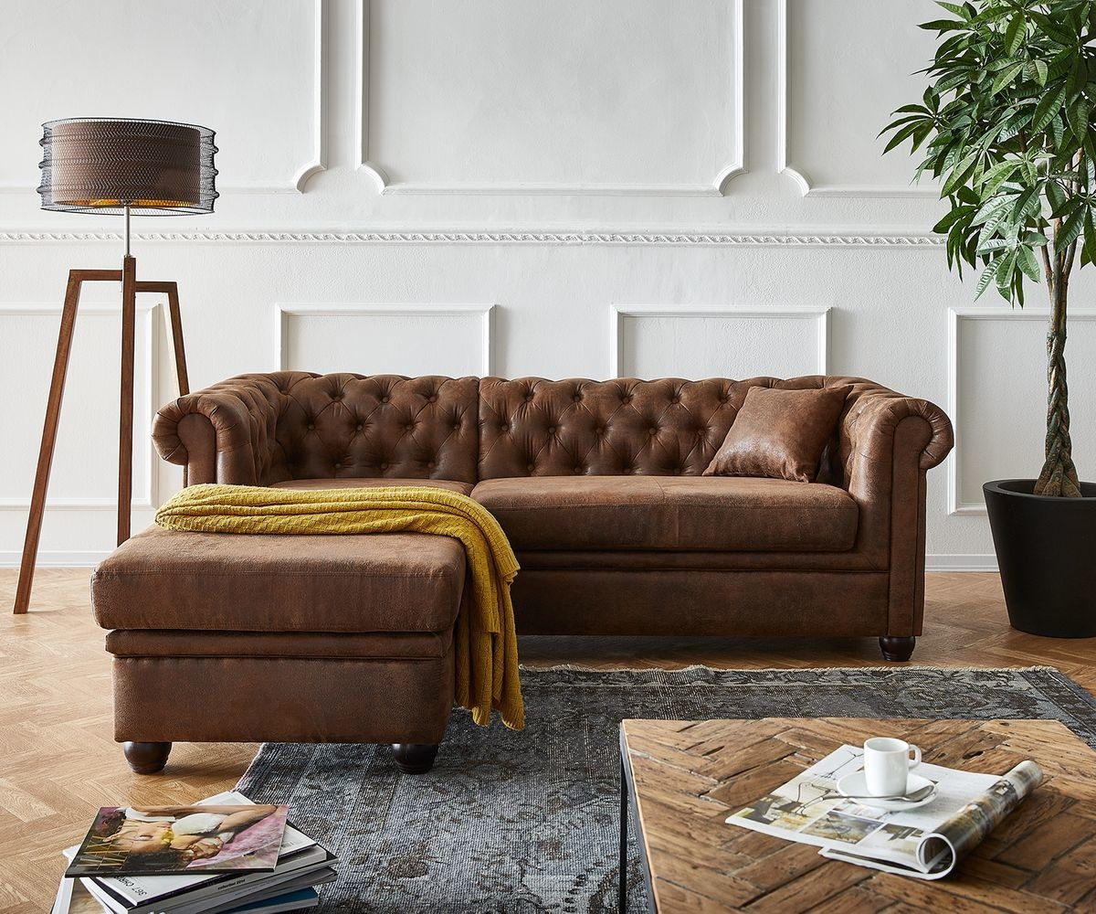 DeLife Sofa Chesterfield 200x88 cm Ottomane links braun ab 989,90