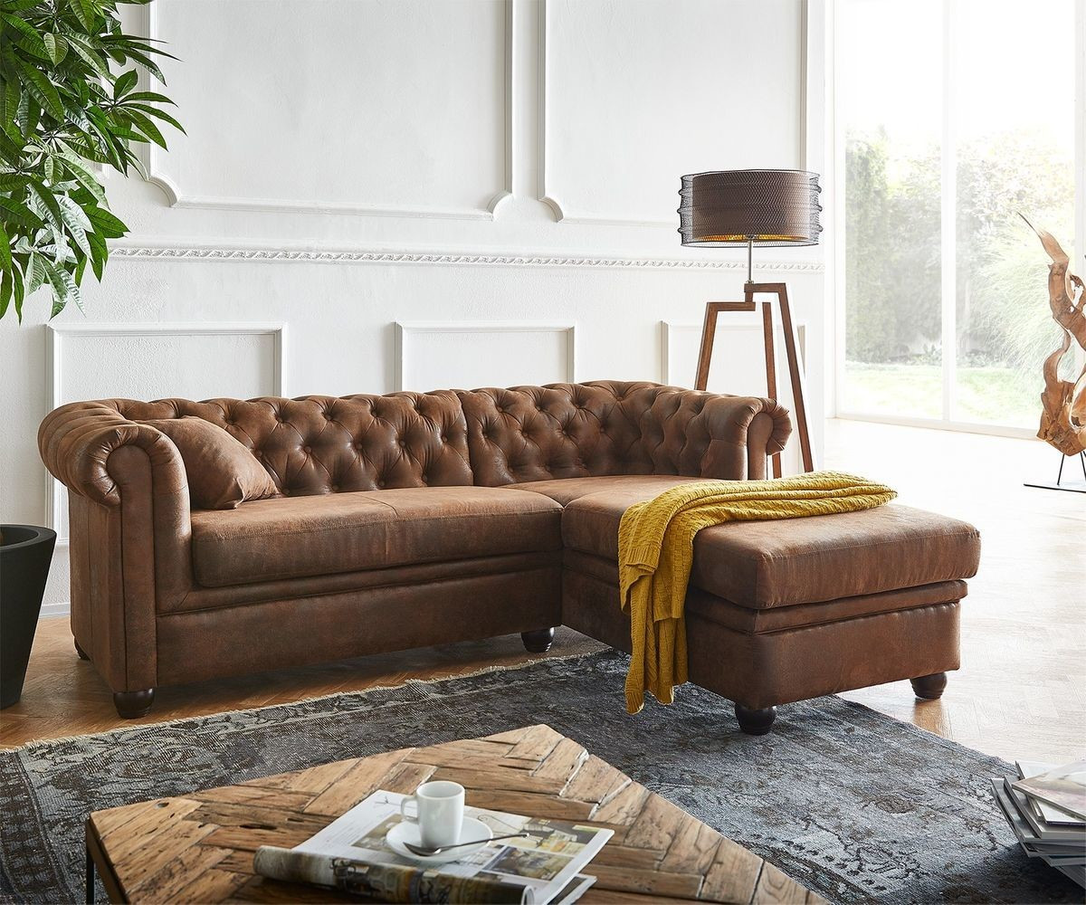 DeLife Sofa Chesterfield 200x88 cm ottoman right brown