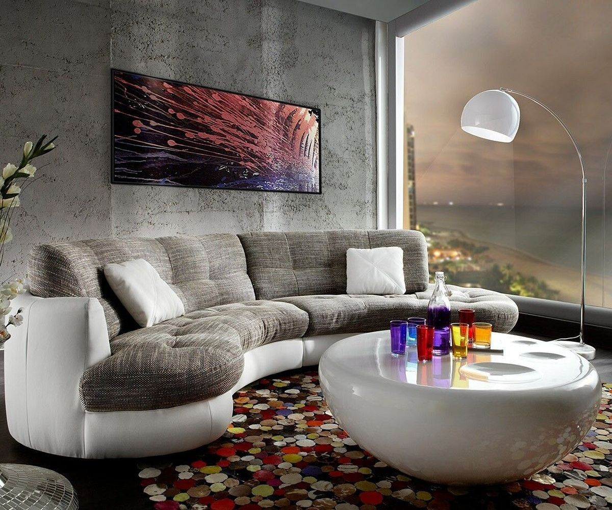 DeLife Sofa Napoli 300x95cm white light grey with cushions