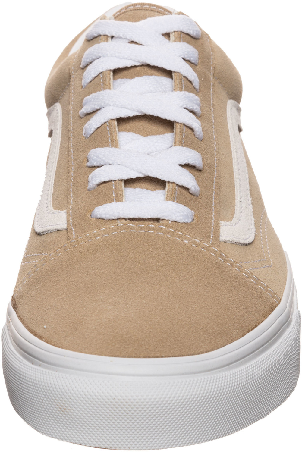 cream and red old skool vans