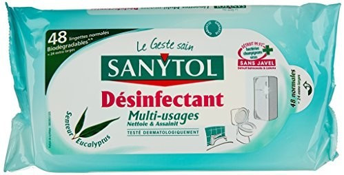 Lingettes nettoyantes désinfectantes surfaces Sanytol - Paquet de 72