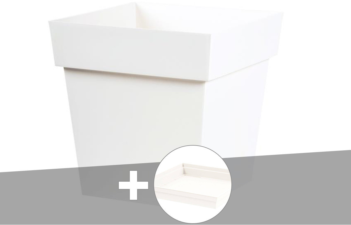 EDA Pot carré Toscane 38L blanc + soucoupe