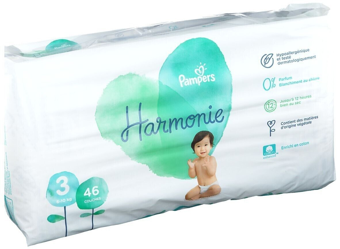 Pampers Couches Harmonie Taille 3 (6-10Kg) x46 (lot de 2 soit 92 couches) 