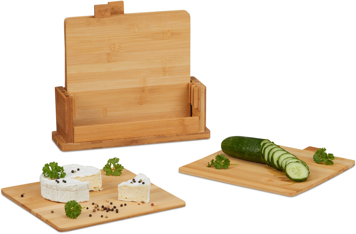 Relaxdays Bamboo Chopping Board Set 4 pcs natur (10299742)