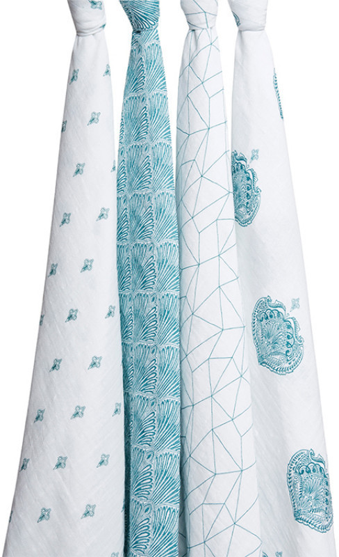 Aden + Anais Lot de 4 langes en mousseline 120 x 120 cm Paisley Teal