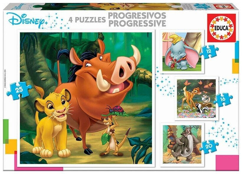 Educa Borrás Puzzles Progressive Disney Animals 12+16+20+25