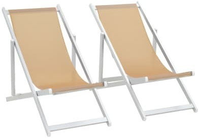 VidaXL Folding Beach Chairs 2 pcs Aluminium and Textilene Beige