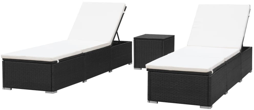 VidaXL Synthetic Rattan Loungers Pair with Table Black (44407)