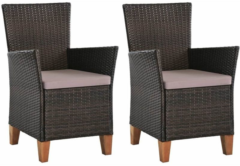 VidaXL Garden chairs with 2 cushions brown synthetic rattan