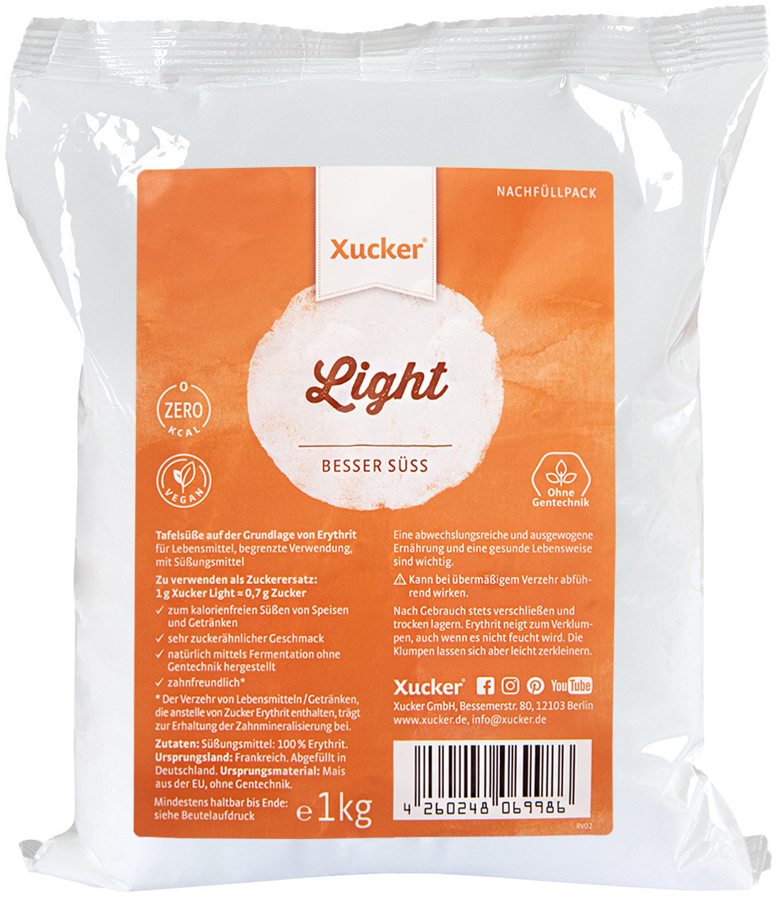 Xucker Light Nachfüllbeutel reines Erythrit (1kg) ab 11,29
