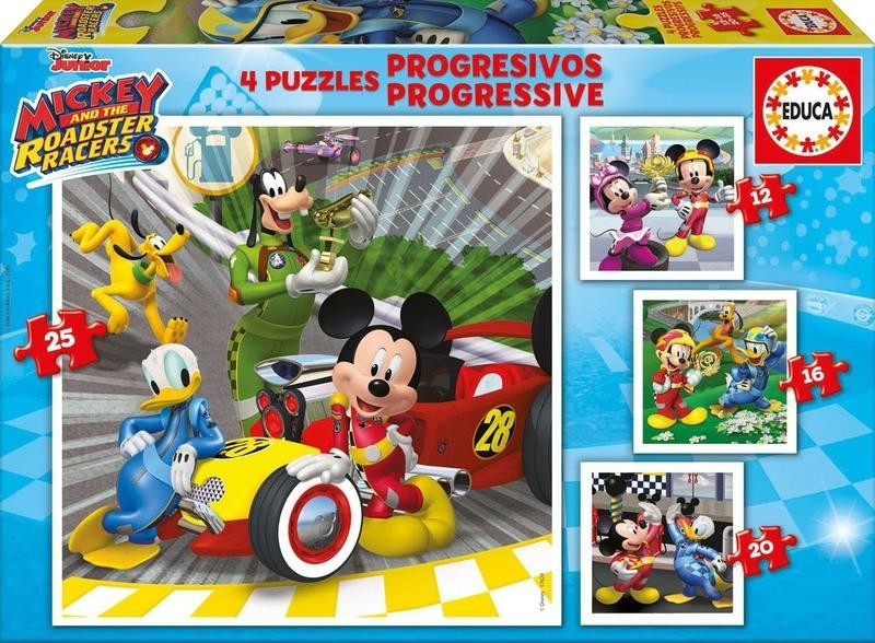 Educa Borrás PROGRESSIVE PUZZLES MICKEY AND THE ROADSTER RACERS 12+16+20+25