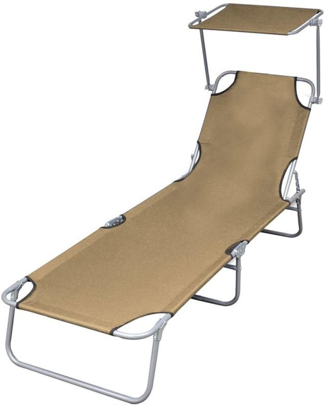 vidaXL Outdoor Foldable Sunbed with Canopy 189 x 58 x 27 cm Taupe
