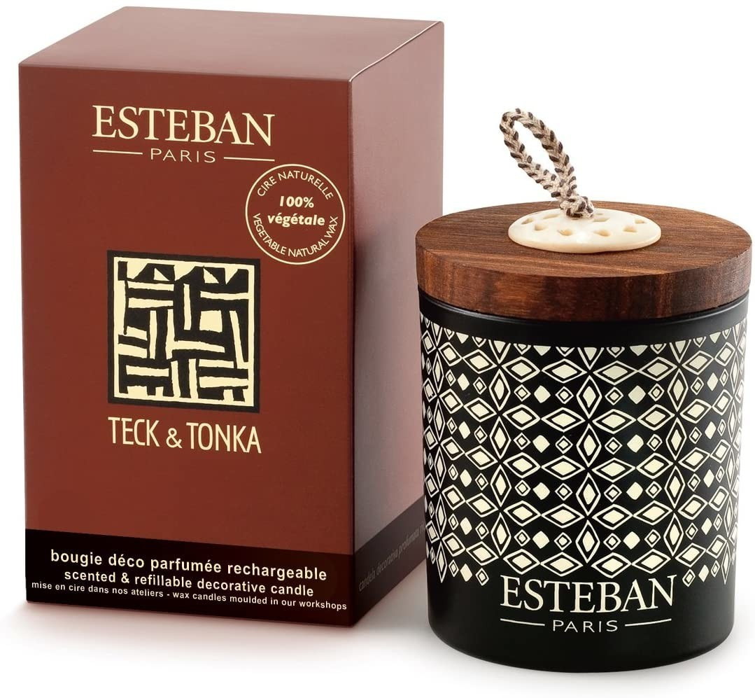Estéban Teck & Tonka Bougie déco parfumée rechargeable