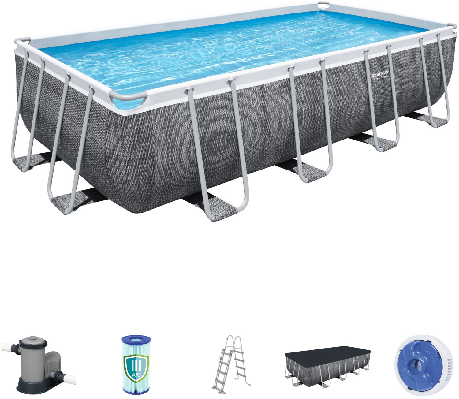 Bestway Power Steel Frame Pool Set 549x274x122cm eckig grau (mit