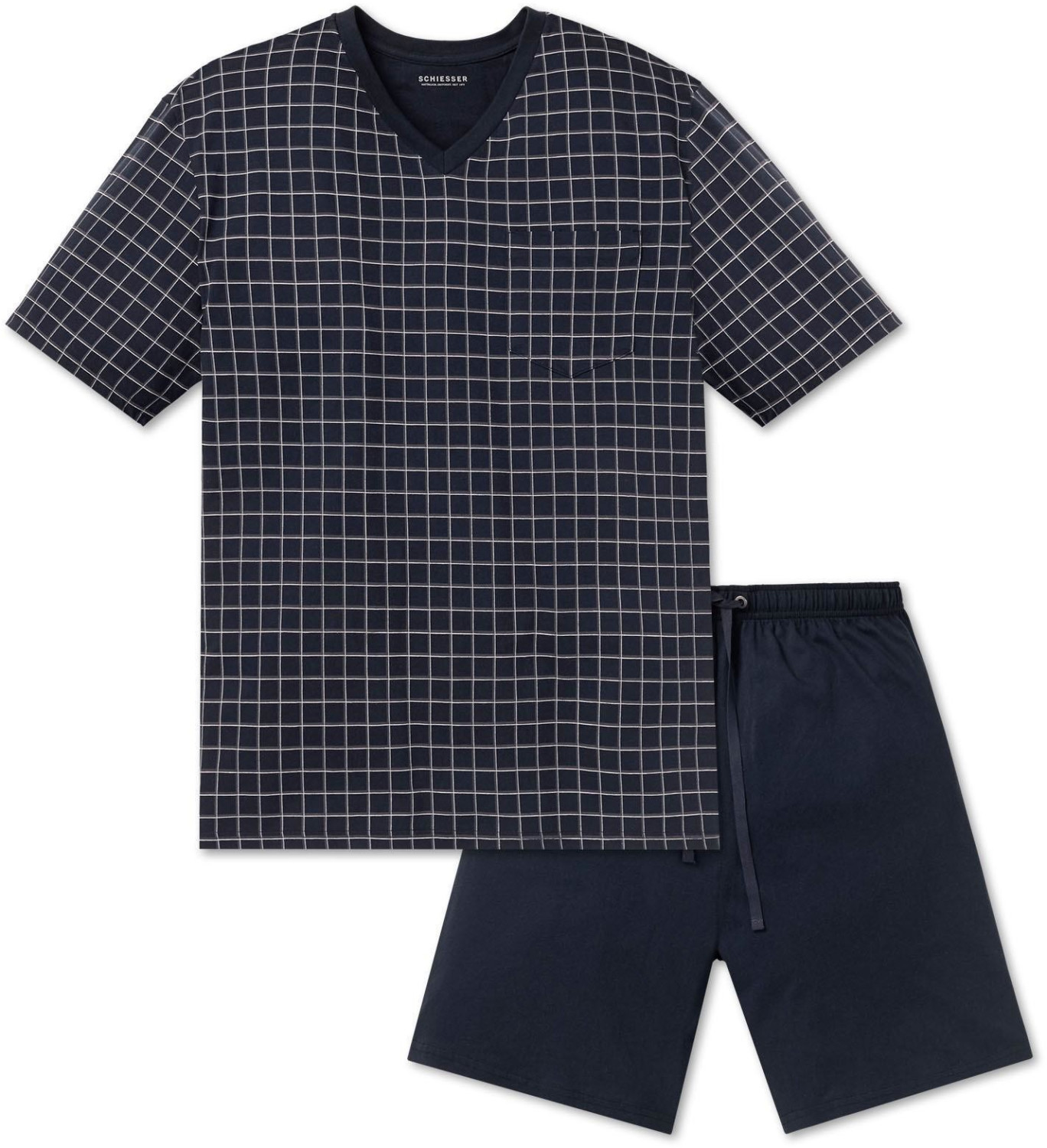 Schiesser Short dark Blue Checkered Pajamas (159617-803)