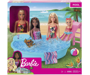 Mattel GHL91 Schwimmbad mit Rutsche Barbie Pool und blonde Puppe 