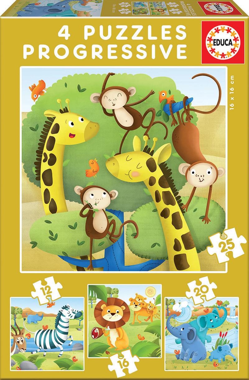 Educa Borrás Progressive Puzzles wild Animals 12+16+20+25