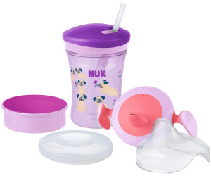 12+ M 8+ M NUK kit pour apprendre à boire comprenant une tasse d’apprentissage Trainer Cup 6+ M sans BPA tigre 230 ml et une tasse Action Cup bleu une tasse antifuite Magic Cup 360° 
