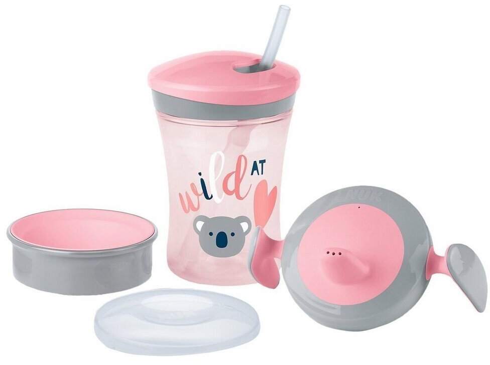 NUK Kit d'apprentissage 3 en 1 avec tasse à bec d'entraînement (6 + mois), tasse  d'apprentissage Magic Cup à 360° (8+ M) et gourde Action Cup pour enfants  (12 + M)