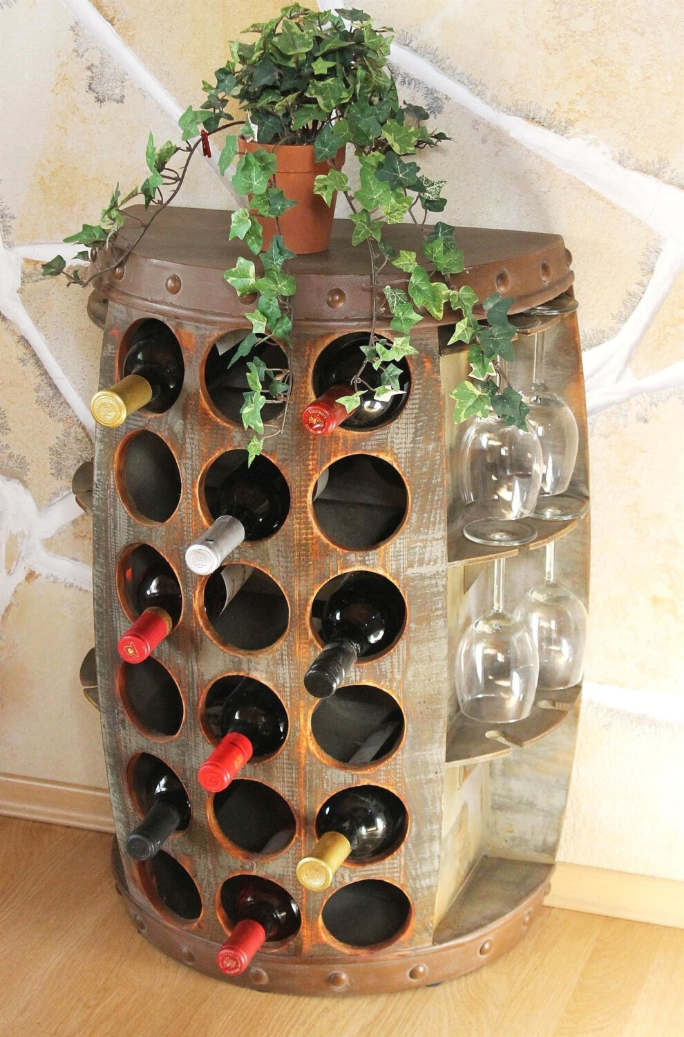 DanDiBo Wine rack wine barrel no.1486 side table cabinet barrel made of wood 72 cm wine bar bar