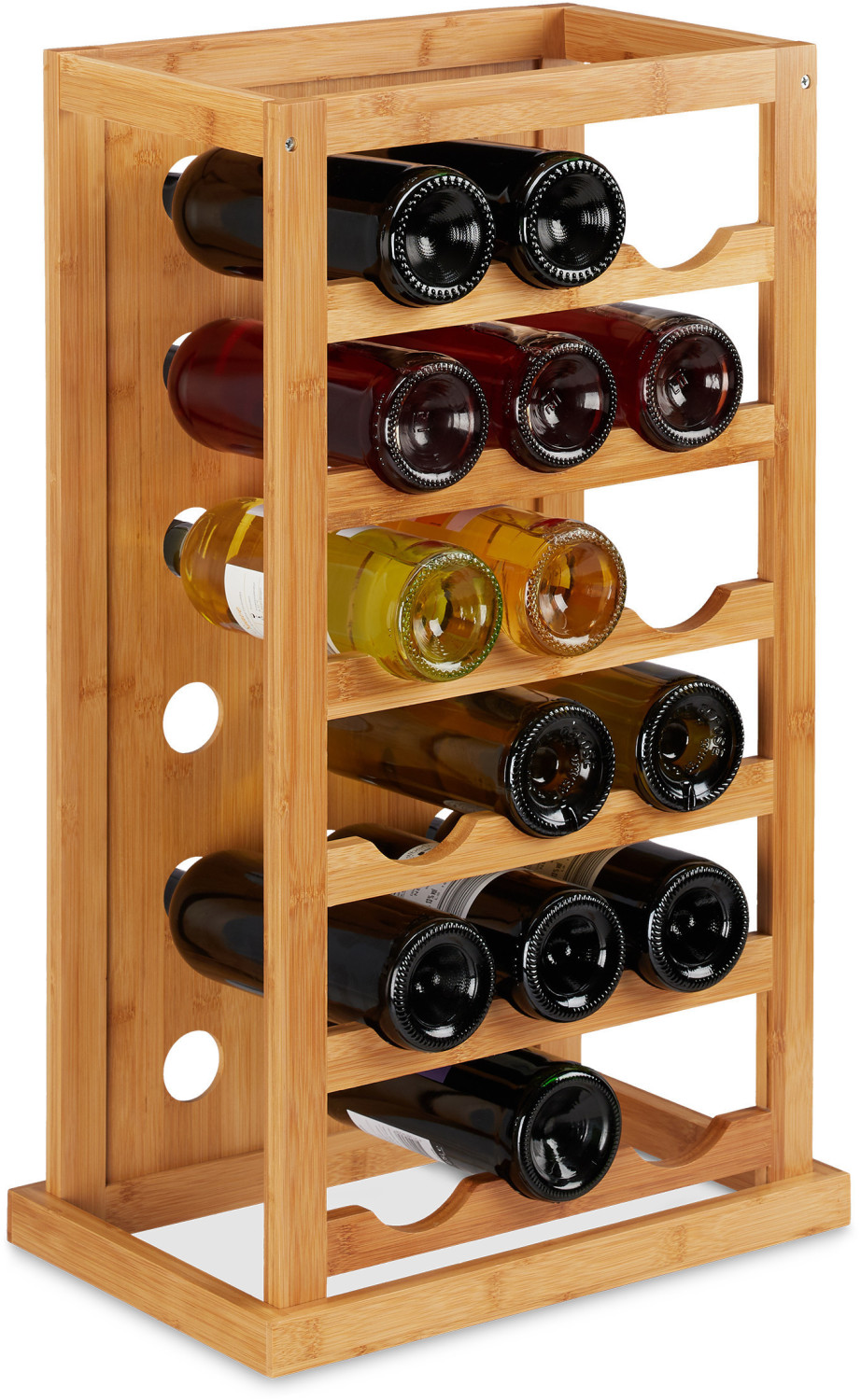 Relaxdays Wine rack, space-saving wine rack for 18 bottles, bottle rack made of bamboo, HBT 66.5 x 39 x 25.5 cm, natural