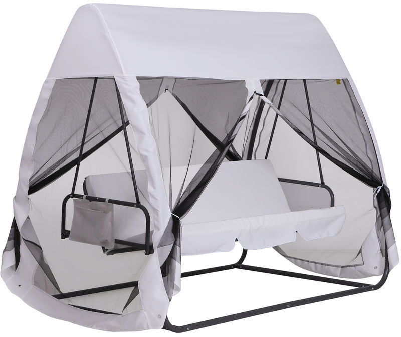 Outsunny Balancelle de jardin convertible 3 places blanc