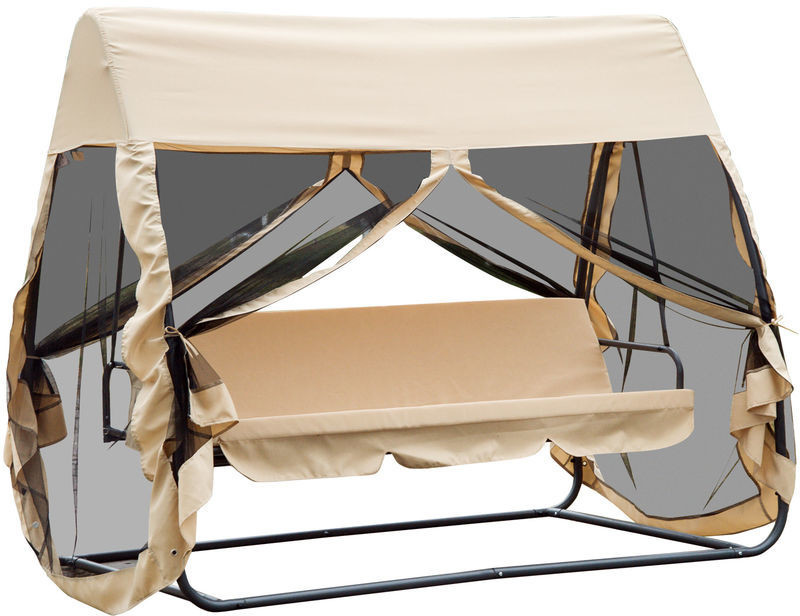 Outsunny Balancelle de jardin convertible 3 places beige