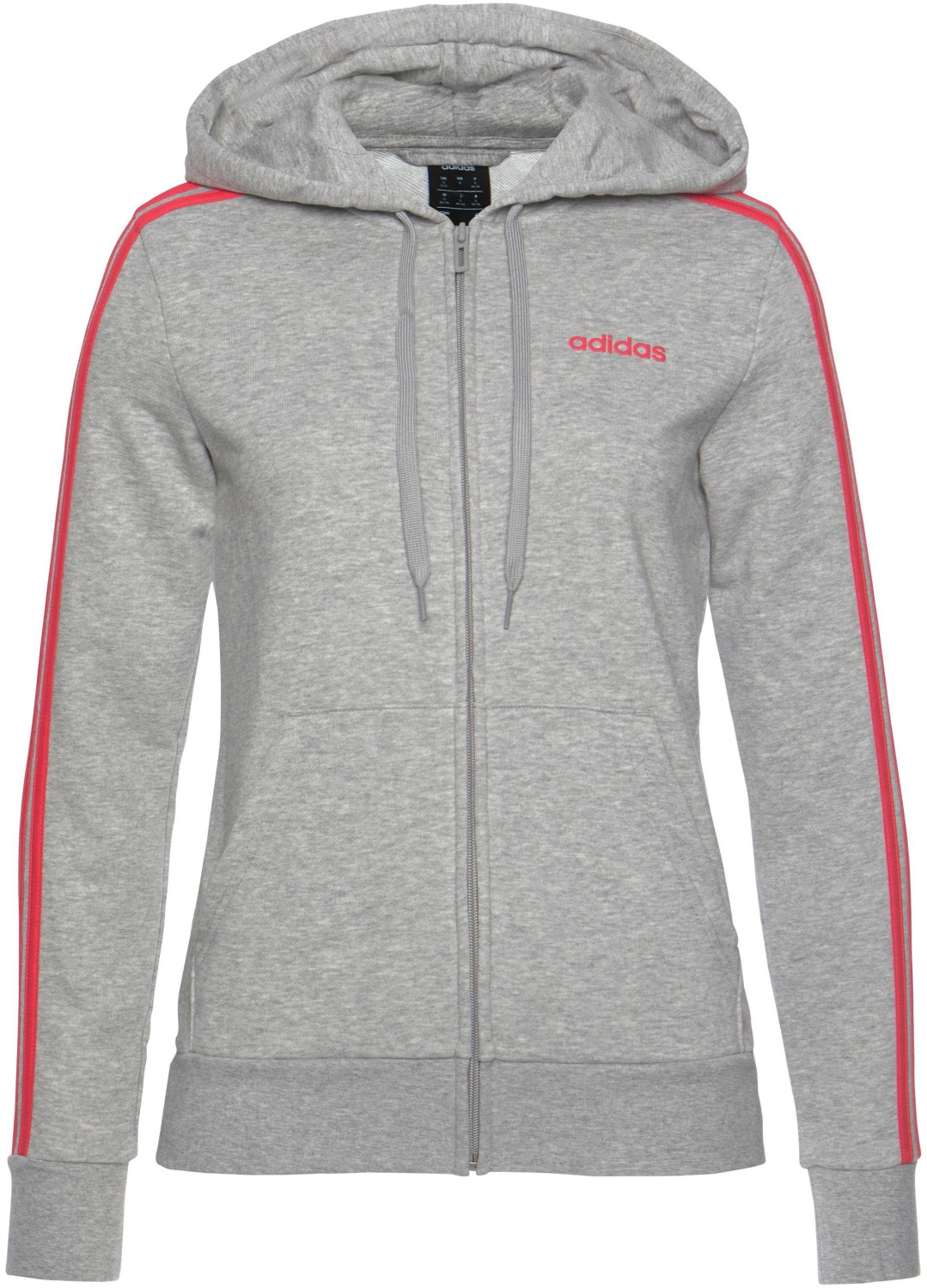 Adidas Athletics Essentials 3-Stripes Hoodie Women medium grey heather/core pink (FM6493)