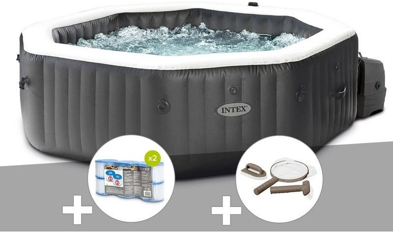 Intex Pools PureSpa Carbone 4 places + kit traitement brome + aspirateur + escalier +