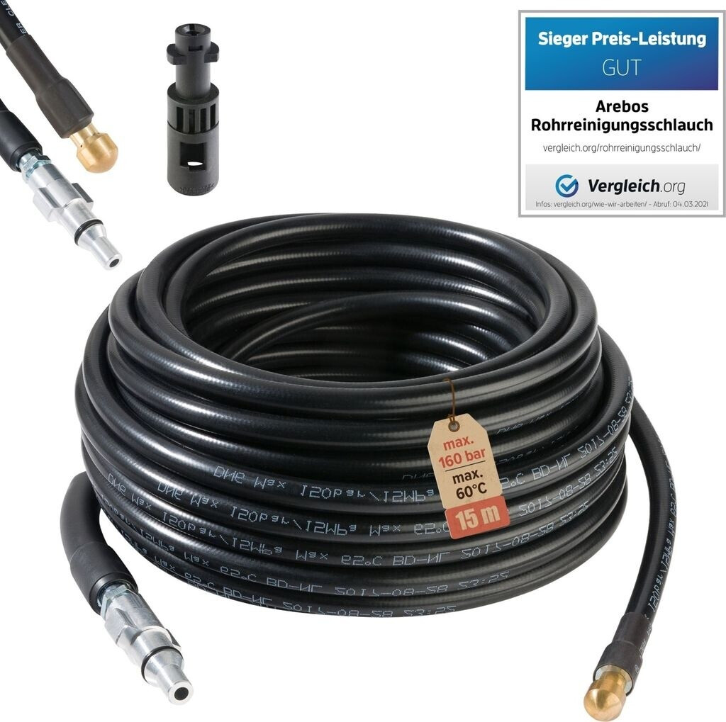 Kit Tuyau Nettoyage Canalisations 15 M - Compatible Kärcher, Lavor, Black & Decker, Avec Buses Et Boîte